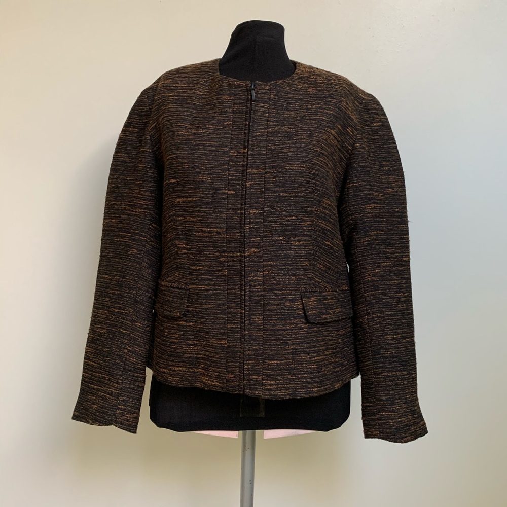 Coldwater Creek Black Brown Variegated Blazer Jacket-Zip Close-Poly Blend-PM